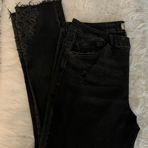 Democracy High Rise Vintage Black Ankle Jeans with Embroidery